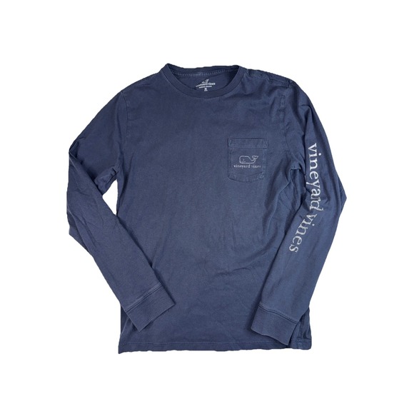 Vineyard Vines Boys Long‎ Sleeve Blue Cotton Whale Logo Tee Shirt M 12-14 - Picture 1 of 3